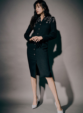 韩国代购 MOJO.S.PHINE正品西装领单排修身连衣裙J224MSE036