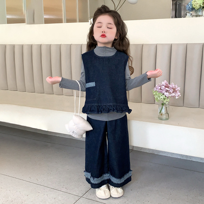 韩版女童春季牛仔三件套