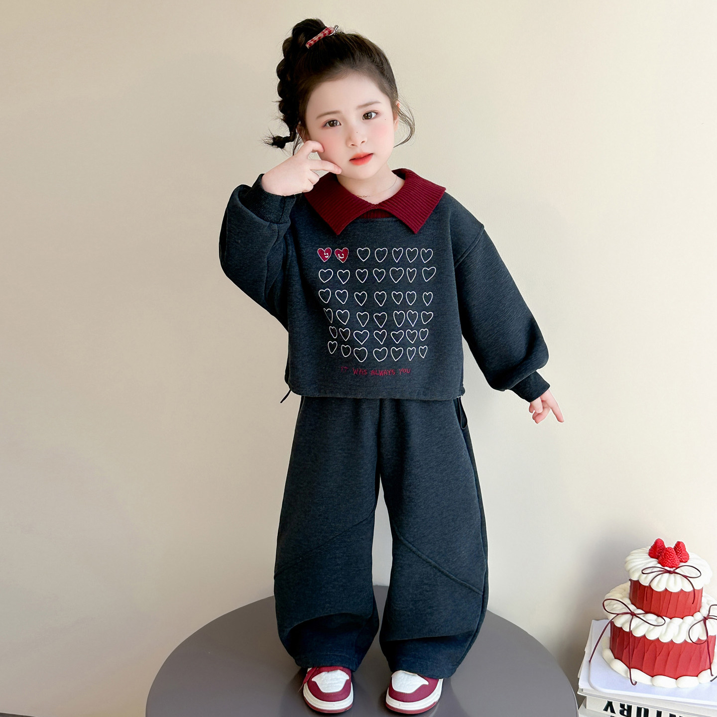 女童套装2026春秋新款洋气刺绣小女孩运动卫衣儿童潮酷穿搭两件套