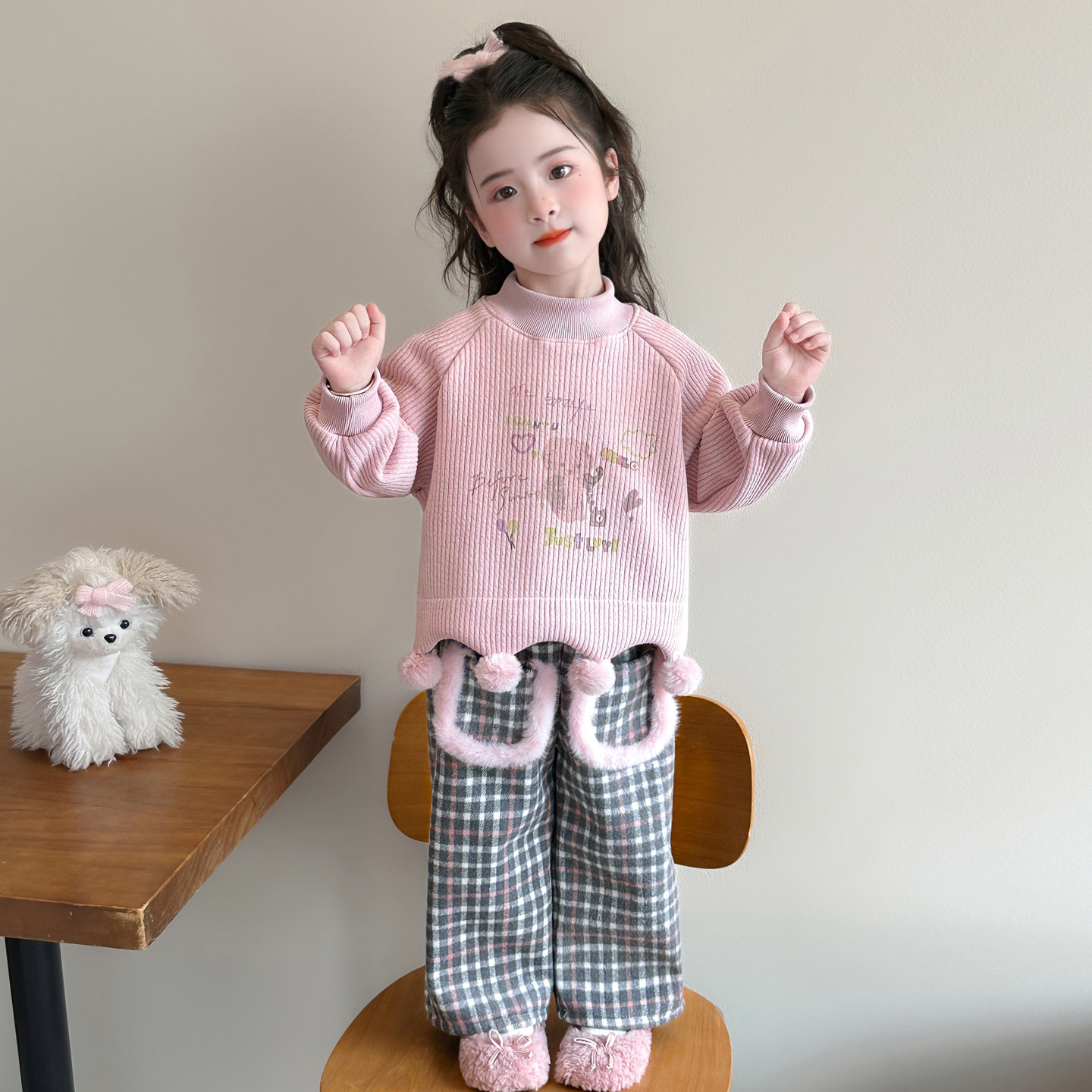 2026春秋女童兔子印花卫衣套装