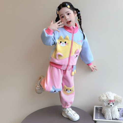 女童加绒加厚洋气秋冬运动套装