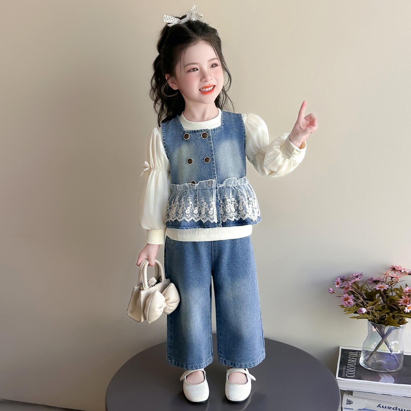 女宝宝秋季牛仔马甲三件套洋气潮