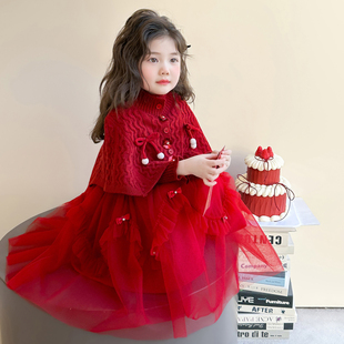 拜年服2026新款红色裙子女孩长裙套装冬装过年加厚女童连衣裙