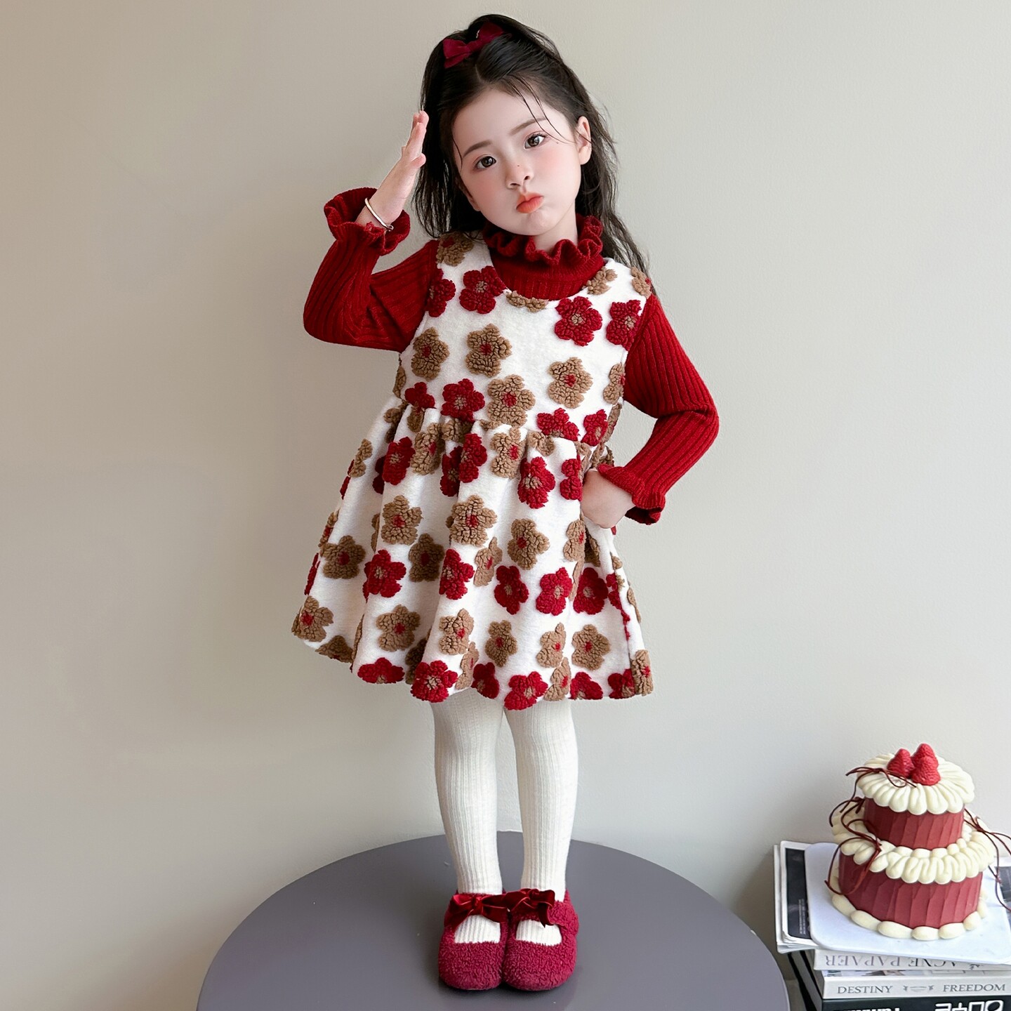 女童2026新款秋冬针织毛衣背心裙厚洋气加厚新年拜年服连衣裙套装
