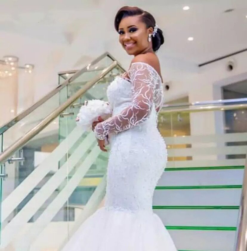 긴 소매 웨딩 드레스 아프리카 플러스 사이즈 신부 드레스