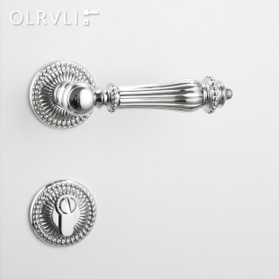 意大利olrvli法式 室内双开门磁吸房门锁 复古银色黄铜静音门锁欧式