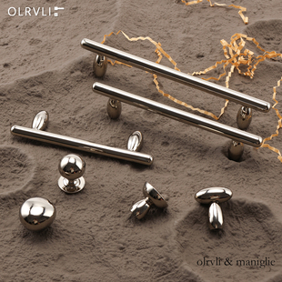 olrvli法式 单孔钛银色衣柜抽屉拉手 镍银色黄铜柜门拉手中古风美式