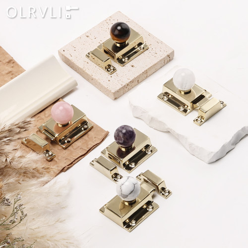 olrvli黄铜美式金色大理石水晶橱柜插销拉手复古法式插销锁门闩