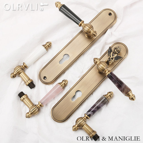 olrvli天然水晶紫粉黑白复古门锁