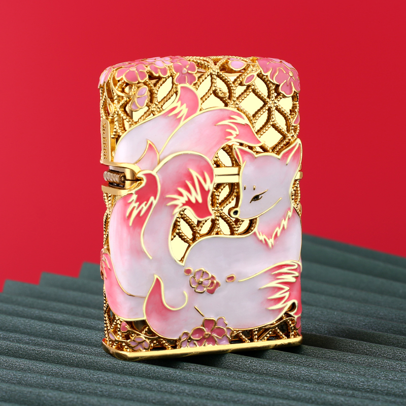 九尾狐狸煤油打火机珐琅彩国潮纯铜防风个性砂轮送男友父亲礼品