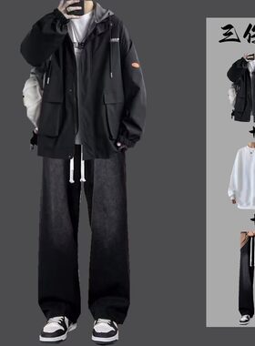 三件套男生夹克休闲套装