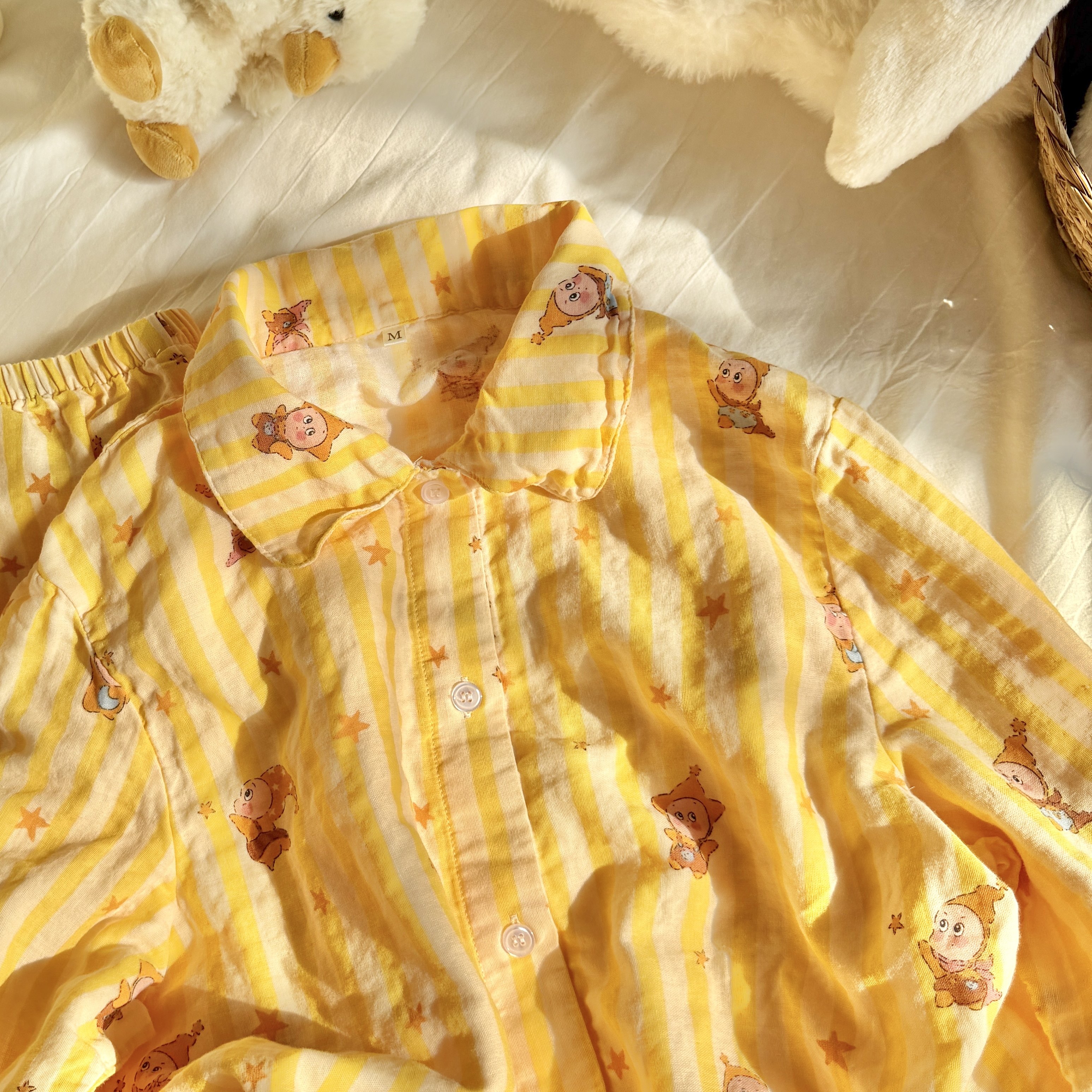 方领长袖长裤100棉全棉双层纱睡衣纯棉纱布月子家居服短袖短裤