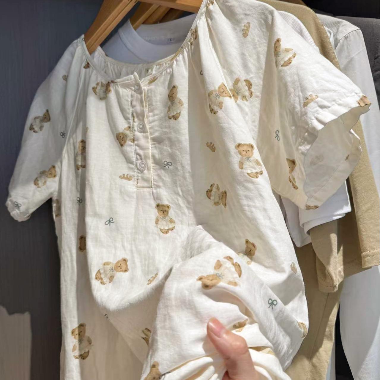 100棉有氧全棉双层纱睡裙睡衣居家服纯棉夏季纱布碎花透气亲肤