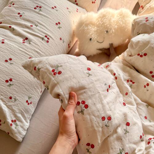 全棉双层纱四件套A类母婴级纯棉纱布宿舍三件套床笠款小清新樱桃