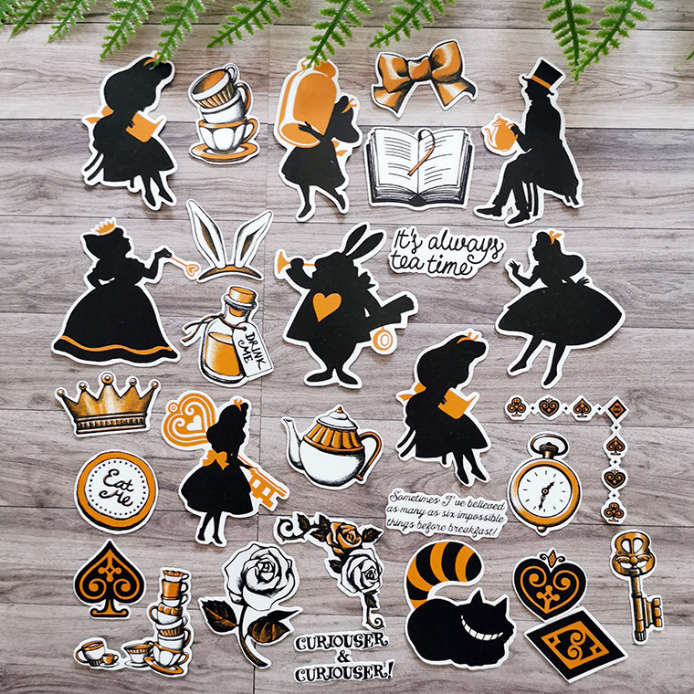 手帐装饰手工素材 tn爱丽丝剪影贴纸 手帐不干胶相册diy