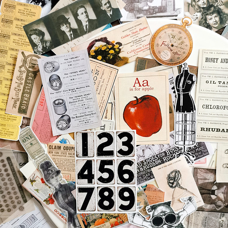 手帐背景纸 vintage素材 复古ins少女欧美复古人物电影植物贴纸