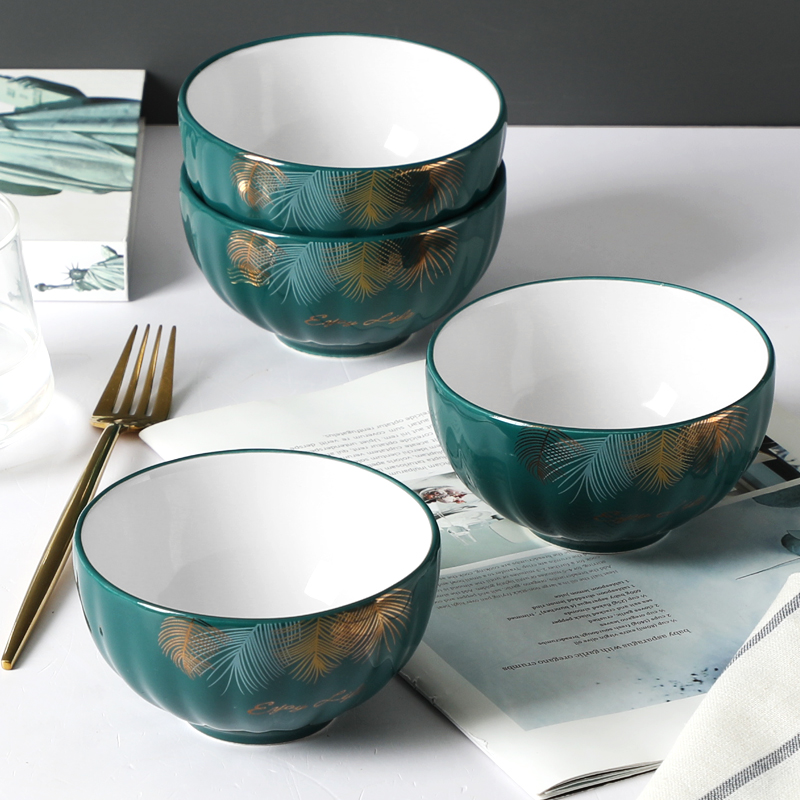 10个装家用米饭碗孔雀绿南瓜碗