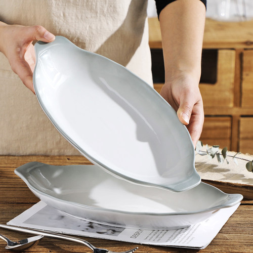 18.8元1只12英寸陶瓷双耳鱼碟子