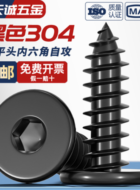 黑色304不锈钢扁平头内六角自攻螺丝大平头超薄头螺钉圆头自攻钉
