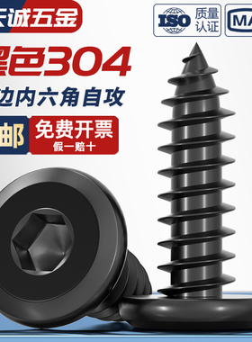 黑色304不锈钢倒边内六角自攻螺钉大平头薄头家具螺丝M2M3M4M5-M8