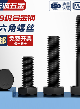 12.9级螺丝全牙半牙外六角螺栓高强度发黑加长螺钉MM5M6M8M10-M24