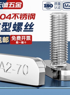 304不锈钢t型螺丝T形螺栓 铝型材光伏槽用方头螺杆23头型M8M10mm