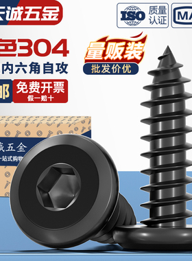 黑色304不锈钢倒边内六角自攻螺钉大平头薄头家具螺丝M2M3M4M5-M8