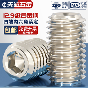 镀镍12.9级凹端紧定螺丝无头螺钉机米顶丝止付螺钉M2.5M3M4M6M10