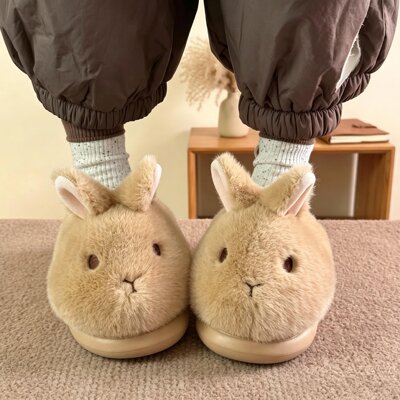 2026秋冬可爱兔子棉拖鞋女厚底加绒居家室内防滑毛绒毛毛拖可外穿