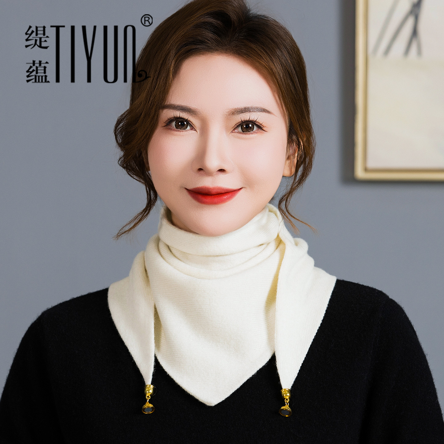 磁吸扣三角巾披肩两用羊毛围巾女