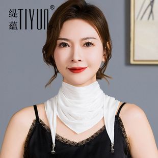 护颈小围巾女秋冬2025新款真丝丝巾磁吸扣高级感桑蚕丝三角巾围脖
