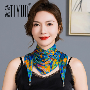 丝巾女2025新款高级感春秋夏桑蚕丝针织护颈围脖磁吸扣真丝三角巾