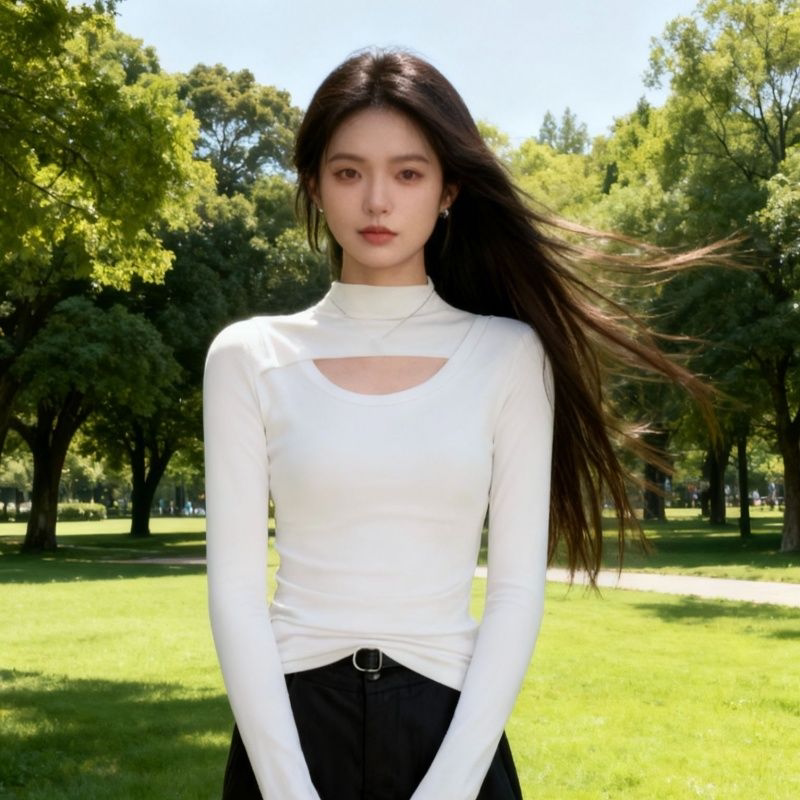 超好看半高领镂空修身长袖T恤女2026秋冬季内搭时尚别致上衣ins潮