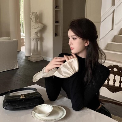 德绒保暖打底内搭上衣女法式小众气质百搭设计感喇叭袖长袖t袖女