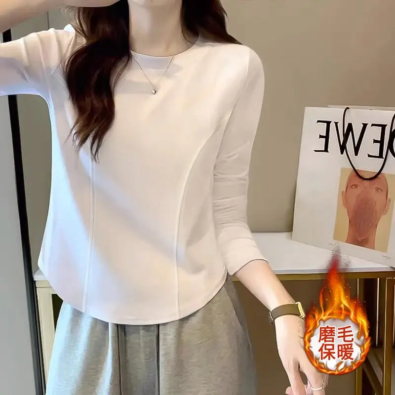 美式新款鱼骨弧形下摆长袖t恤女装秋季设计感收腰打底衫上衣ins潮