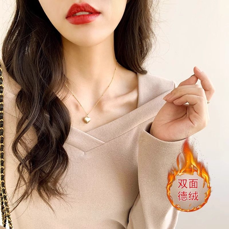 漂亮MM保暖德绒长袖T恤女2026秋冬季显瘦修身辣妹内搭打底上衣ins