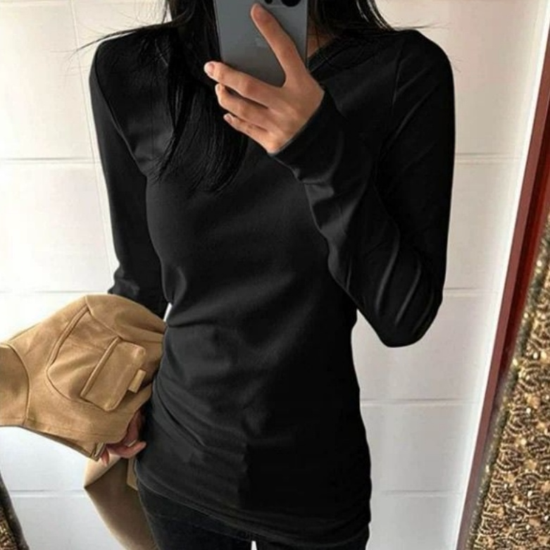 新款中长款圆领保暖德绒长袖T恤女春秋修身收腰辣妹打底内搭上衣