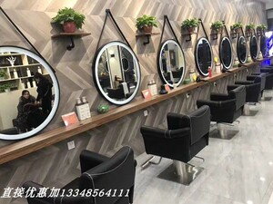 理发店镜台美发店圆镜带灯简约挂墙染烫影楼化妆挂式单面发廊镜