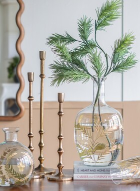 ABhouse印度进口刻花玻璃花瓶黄金叶透明描金大肚花瓶桌面摆件