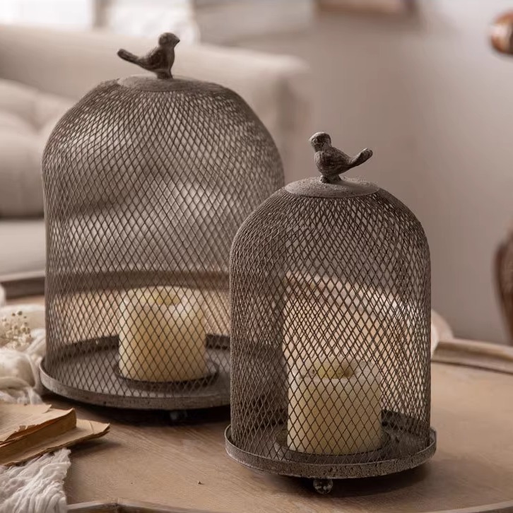 美式做旧鸟笼烛台风灯艺术烛灯