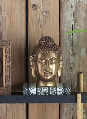 东南亚金色佛头新中式禅意装饰