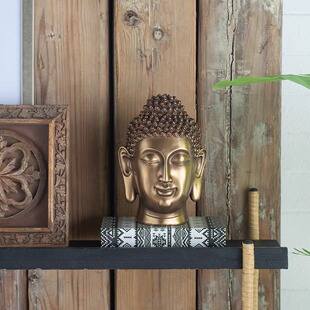 饰树脂艺术摆件书房客厅 HOUSE出口美国东南亚金色佛头禅意装