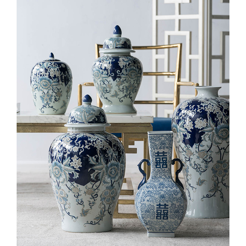 手绘青花瓷储物罐客厅玄关柜摆件