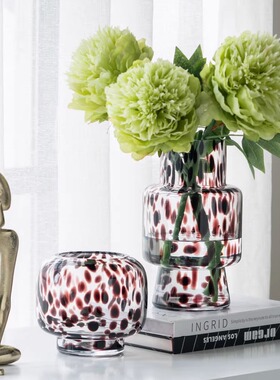 ABHOUSE出口美国立体豹纹斑点花瓶法式玻璃花器摆件客厅玄关装饰