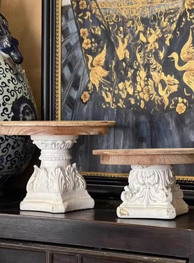 出口手工做旧罗马柱雕花托盘摆件