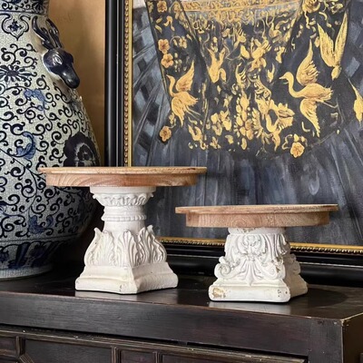 出口手工做旧罗马柱雕花托盘摆件