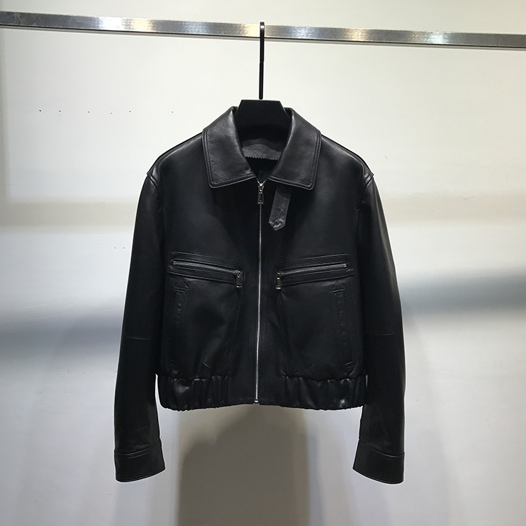 宽松休闲风短款植鞣皮绵羊皮真皮