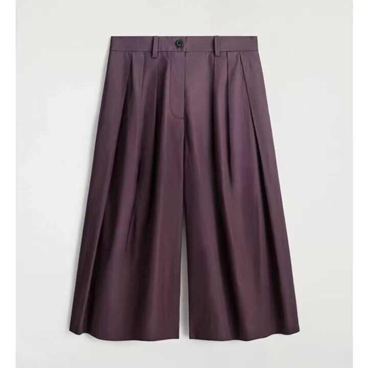 COS女装 休闲版型百褶棉质阔腿裤酒红色2026春季新品1322823001图片