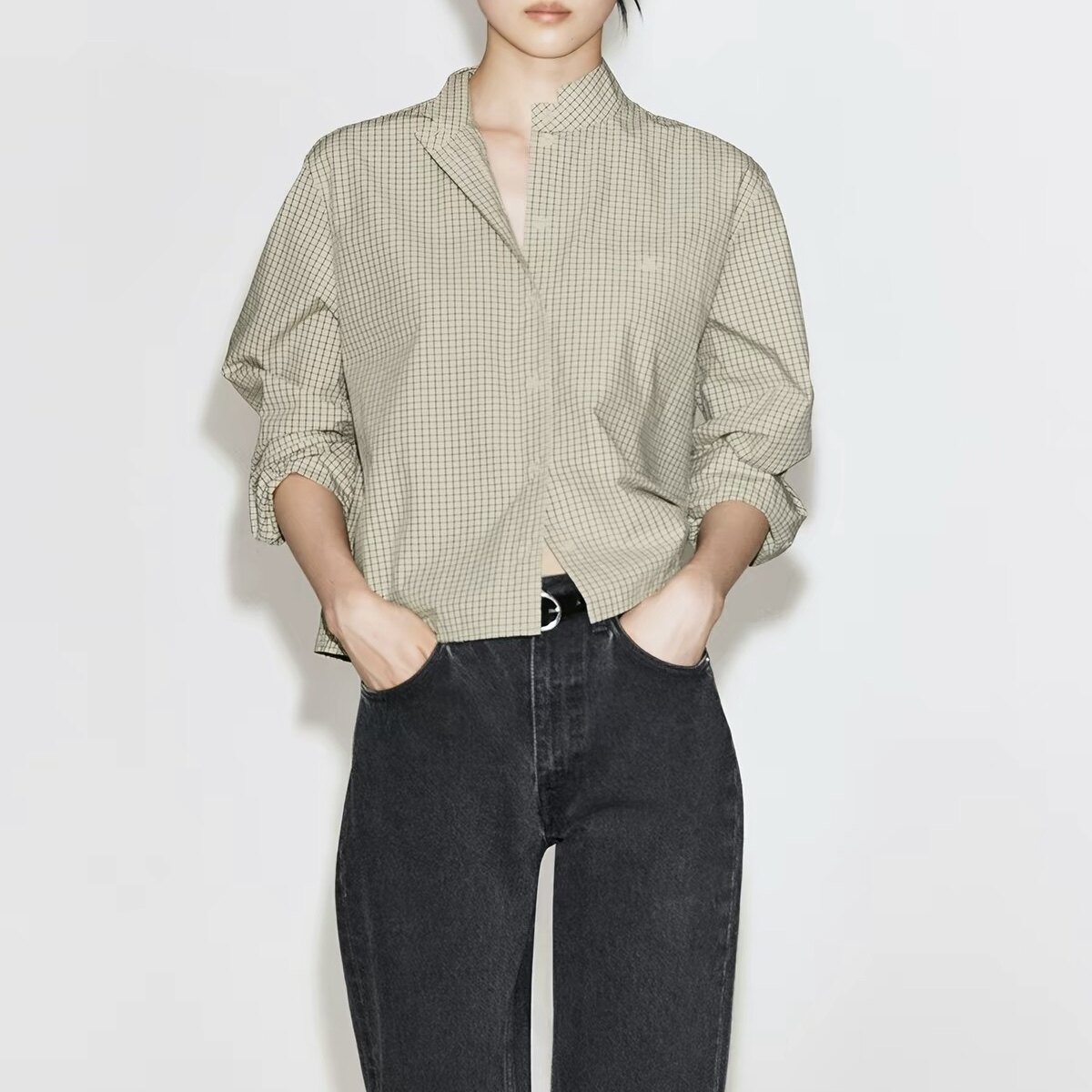 COS风女装 休闲版型格纹衬衫燕麦色上衣2026秋季新品1346508001图片