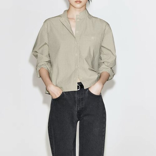 COS风女装 休闲版型格纹衬衫燕麦色上衣2026秋季新品1346508001